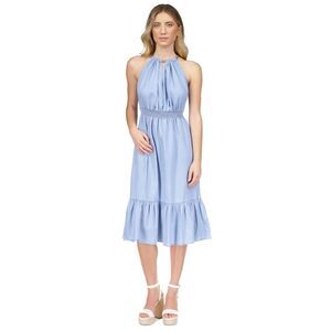 Michael Kors Womens Cuban Link Straps Off-Shoulder Dress, Blue, NWT